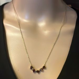Fashion NECKLACE with 5 garnet heart stones. 14 kt over sterling chain . NWOTS!!